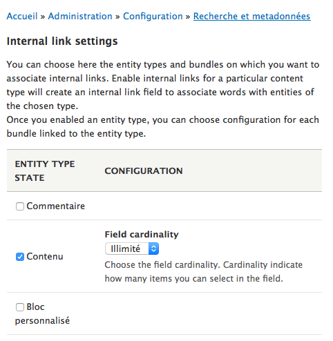 Sélection du type d'entité
