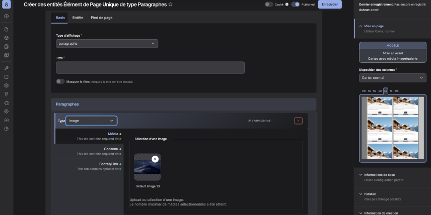 Formulaire de construction du contenu