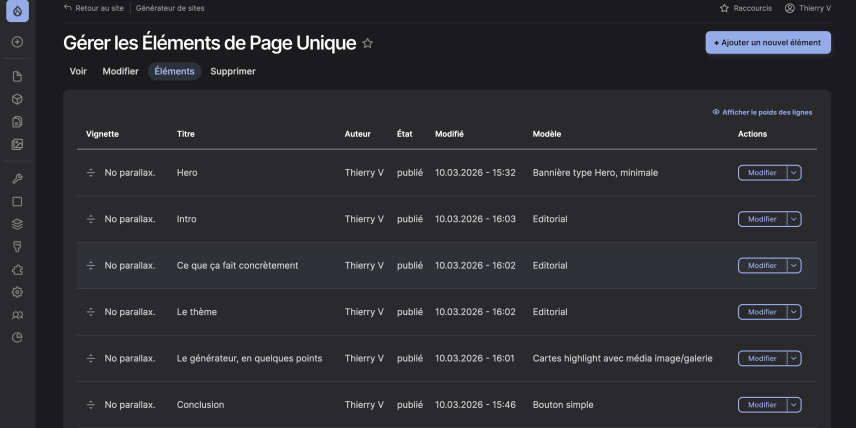 Liste des éléments de page unique (single-page-item)