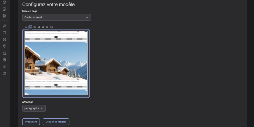 Configuration préalable du modèle choisi