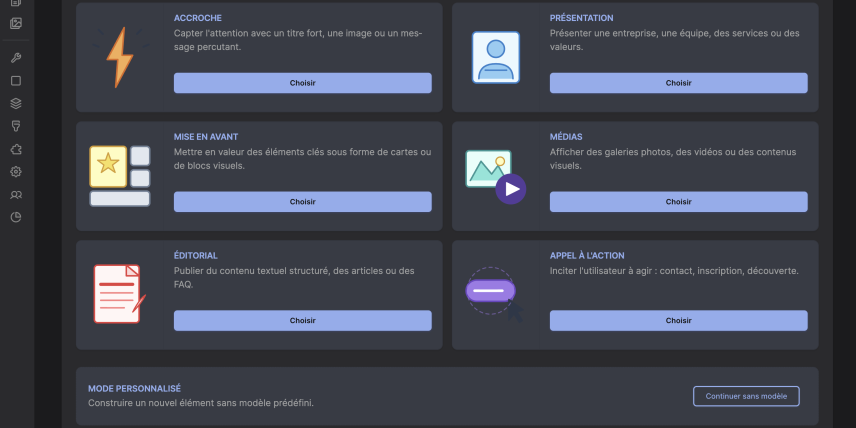 Liste des types de modèles disponibles