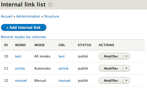 Drupal 8 - InternalLinkListBuilder