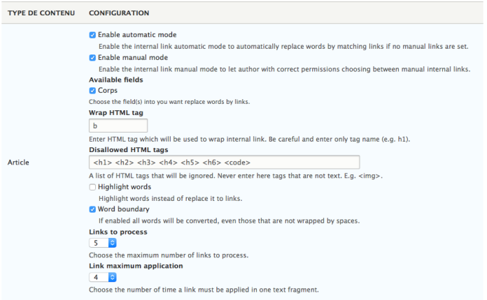Drupal 8 - La configuration globale du module Internal Link