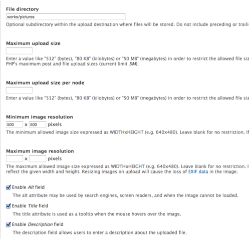 Uploadify - Ecran de configuration - configuration de base images