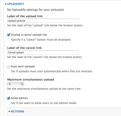 Uploadify - Configuration screen - Uploadify basic configuration