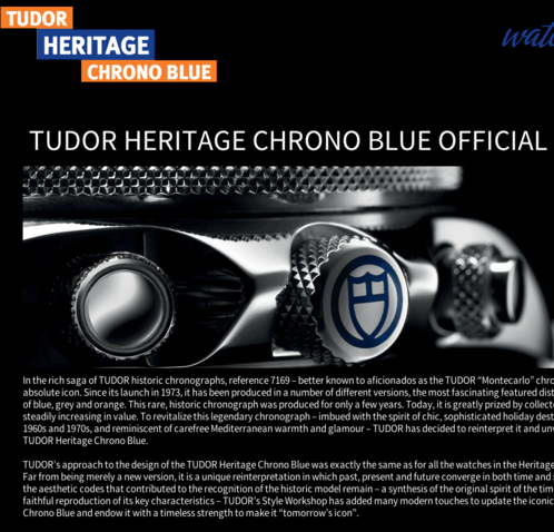 Watchonista - Action Tudor Chrono Blue : Page officielle
