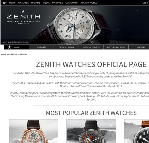 Watchonista - Brand : Zenith homepage