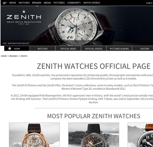 Watchonista - Marques : Zenith, Accueil